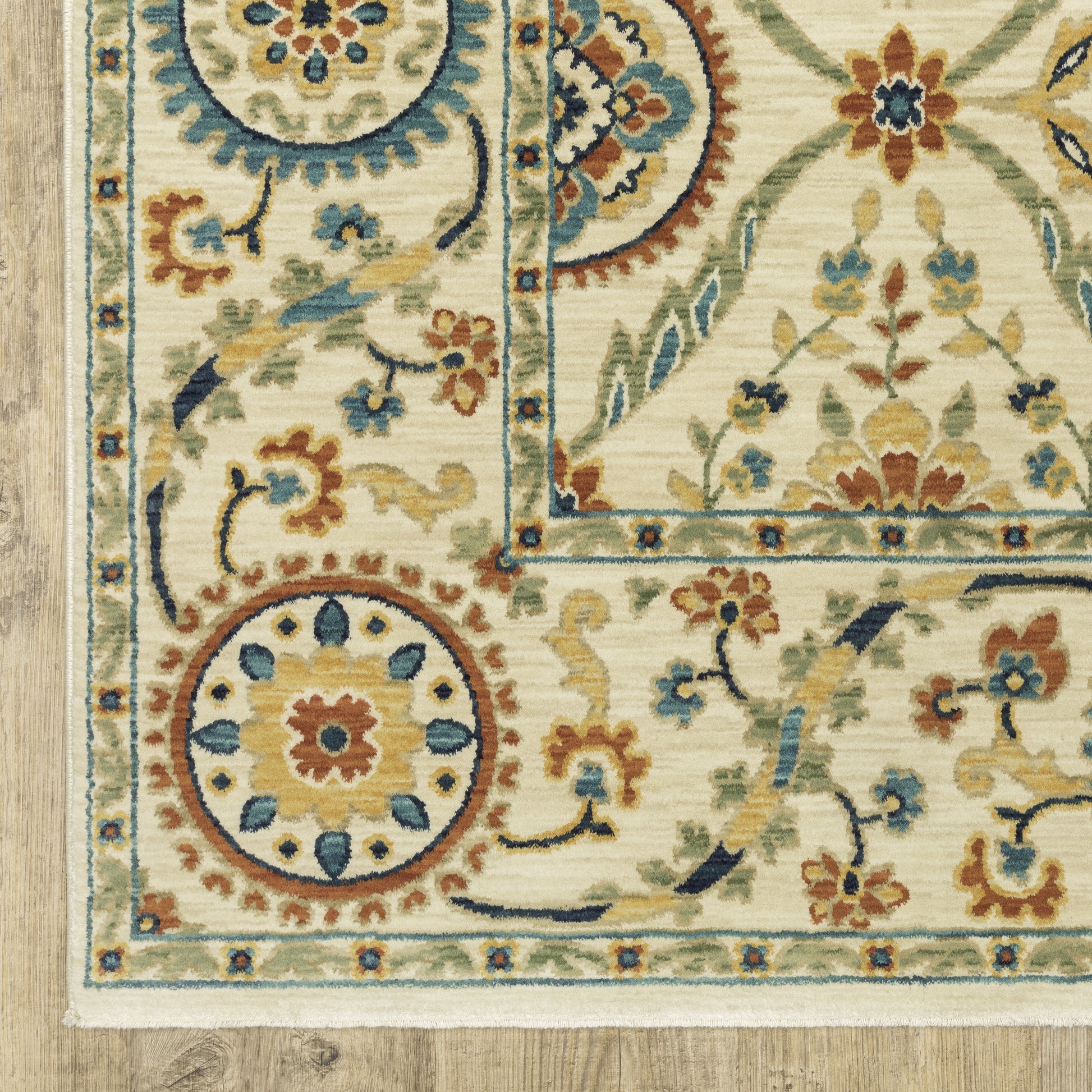Francesca Floral Ivory/ Multi Oriental Cut Pile Rug
