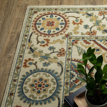 Francesca Floral Ivory/ Multi Oriental Cut Pile Rug
