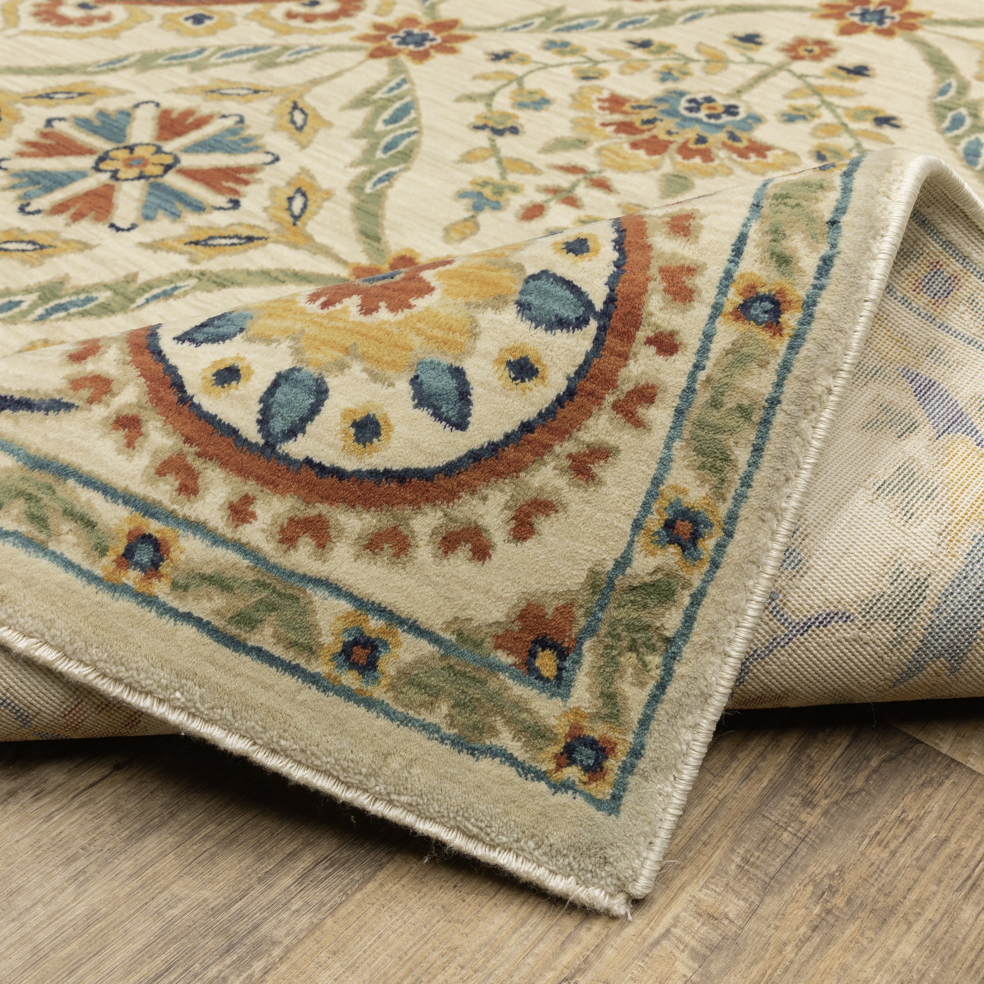 Francesca Floral Ivory/ Multi Oriental Cut Pile Rug