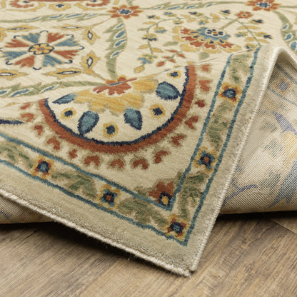 Francesca Floral Ivory/ Multi Oriental Cut Pile Rug