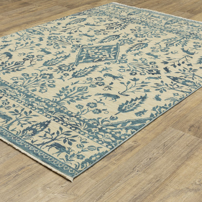 Francesca Floral Blue/ Ivory Oriental Cut Pile Rug