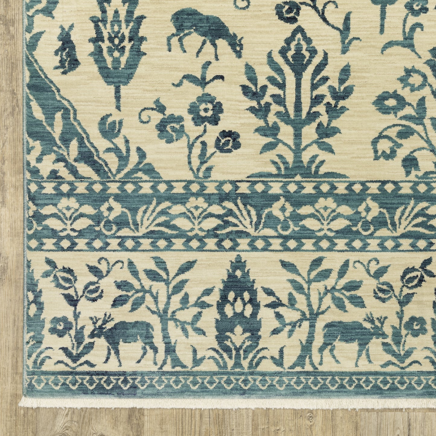 Francesca Floral Blue/ Ivory Oriental Cut Pile Rug