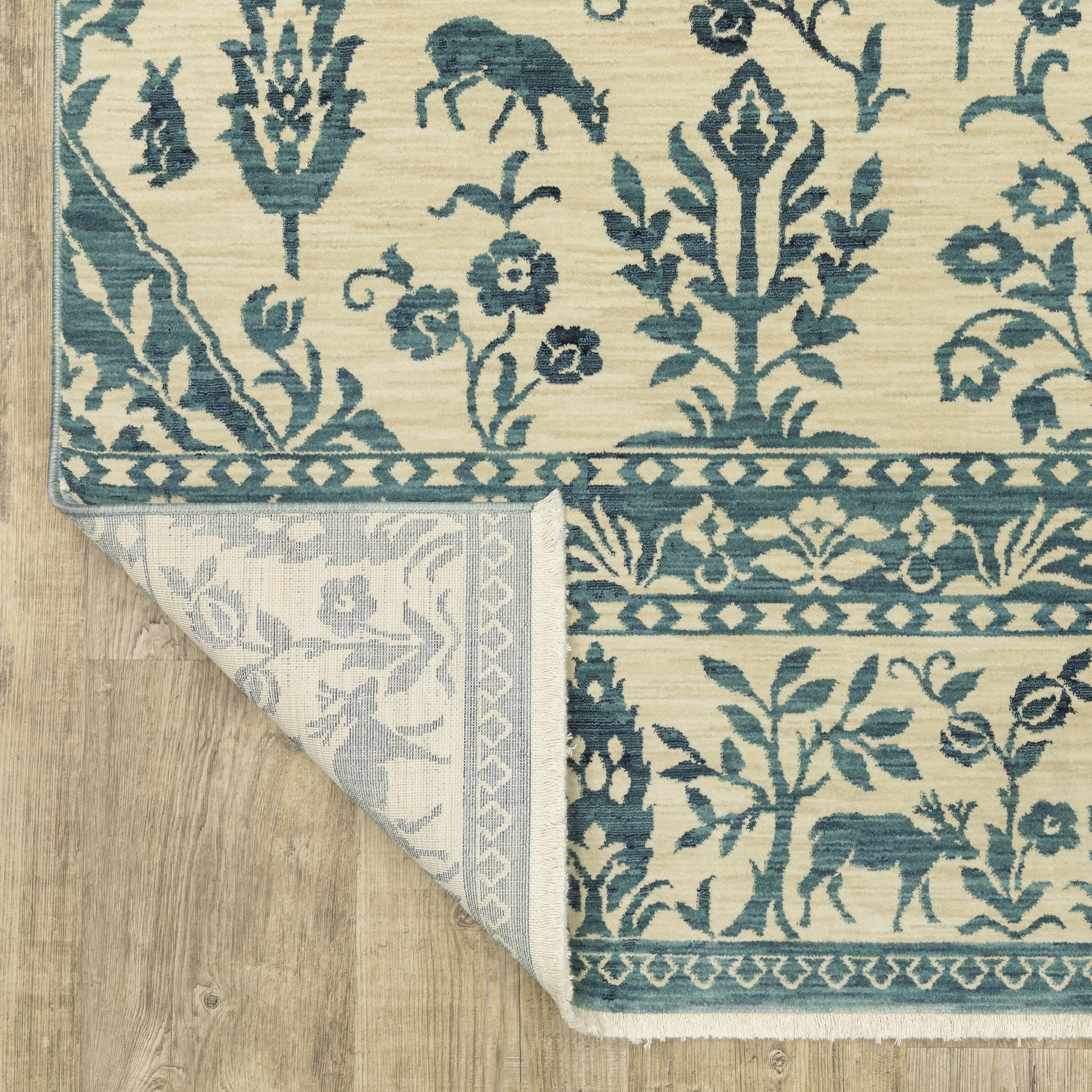 Francesca Floral Blue/ Ivory Oriental Cut Pile Rug