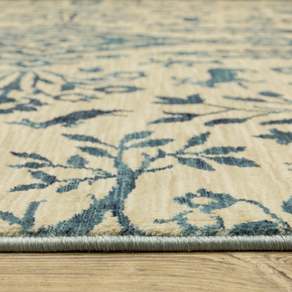 Francesca Floral Blue/ Ivory Oriental Cut Pile Rug