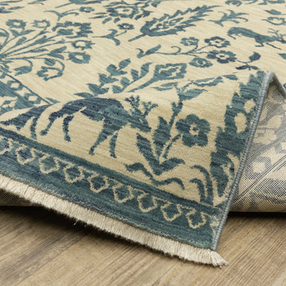 Francesca Floral Blue/ Ivory Oriental Cut Pile Rug
