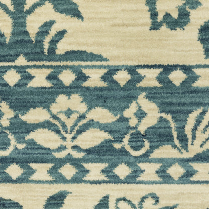Francesca Floral Blue/ Ivory Oriental Cut Pile Rug