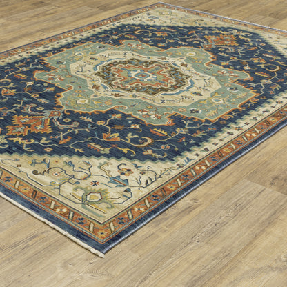 Francesca Medallion Blue/ Multi Oriental Cut Pile Rug