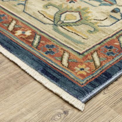 Francesca Medallion Blue/ Multi Oriental Cut Pile Rug