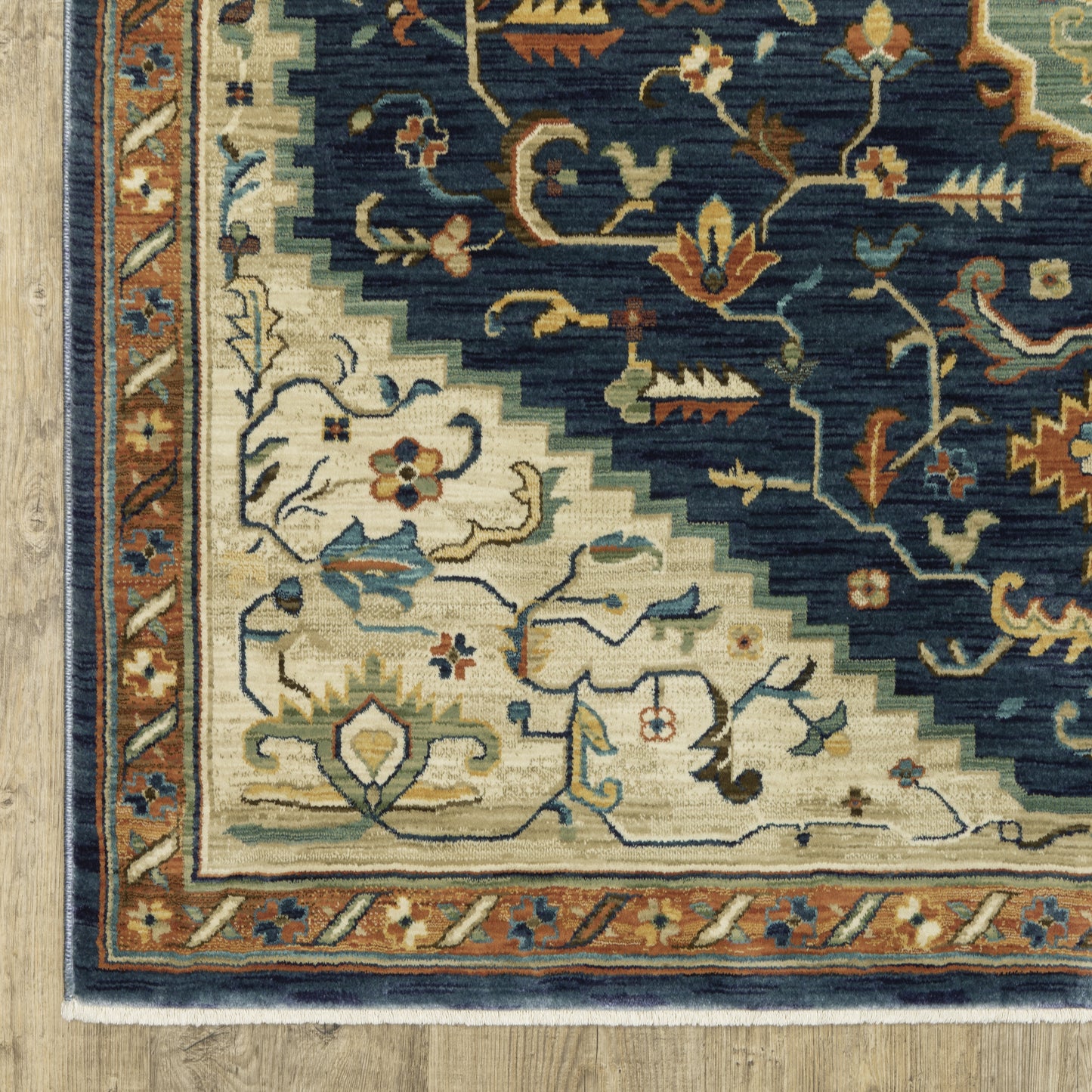 Francesca Medallion Blue/ Multi Oriental Cut Pile Rug