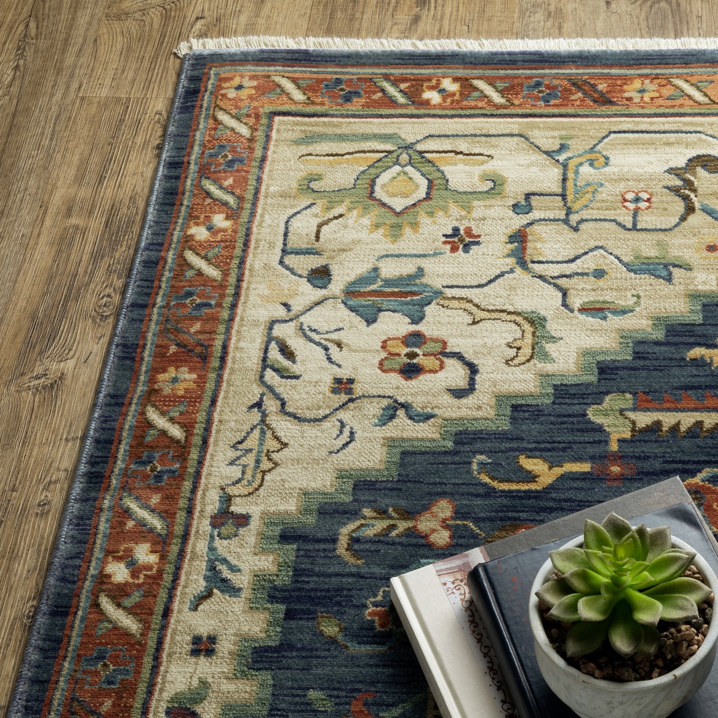 Francesca Medallion Blue/ Multi Oriental Cut Pile Rug