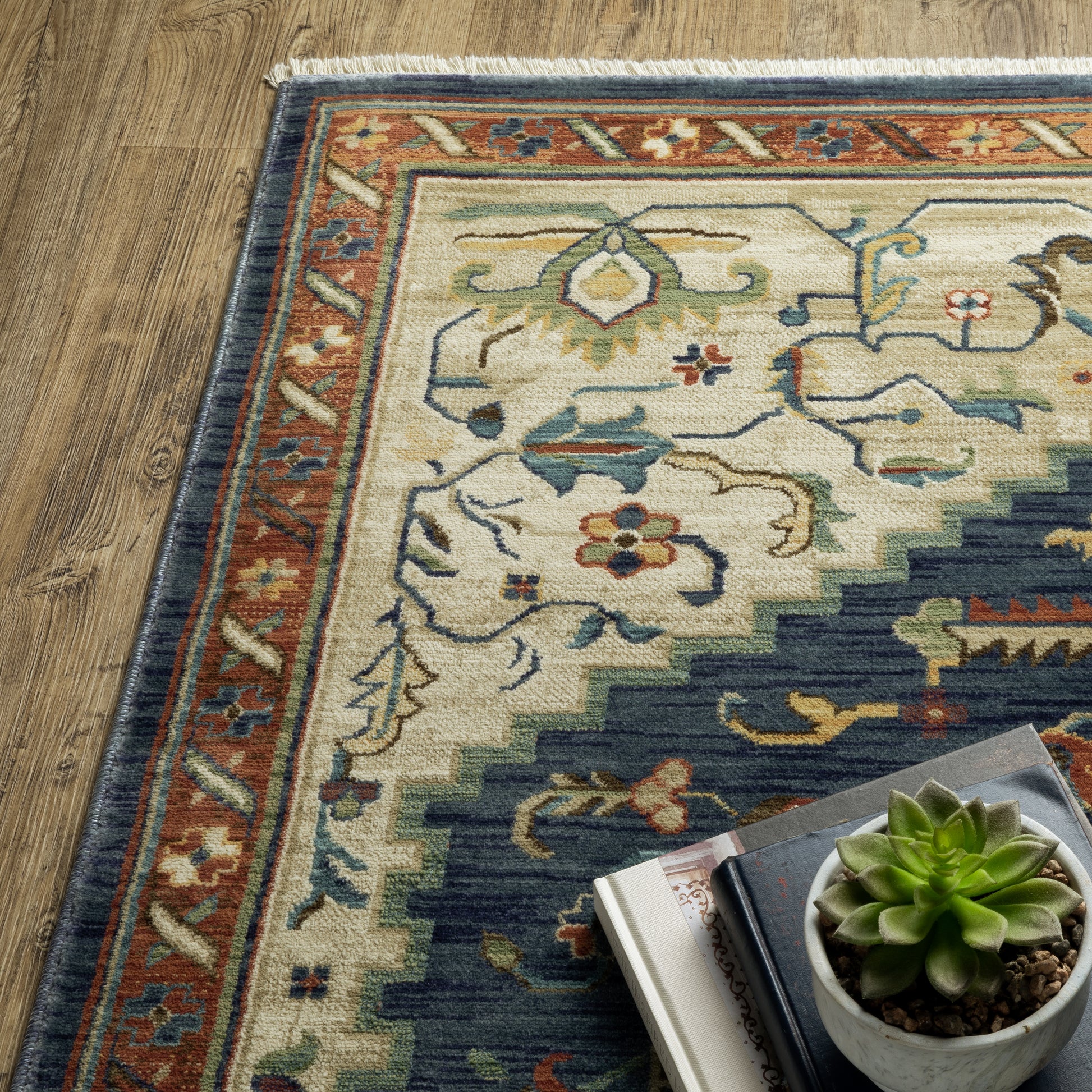 Francesca Medallion Blue/ Multi Oriental Cut Pile Rug