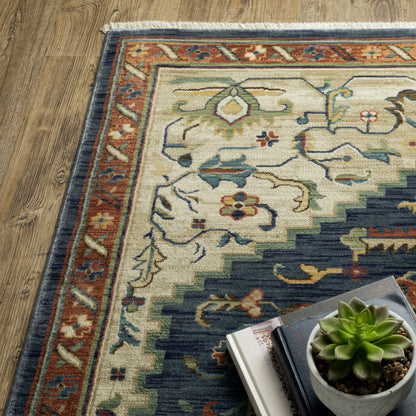 Francesca Medallion Blue/ Multi Oriental Cut Pile Rug