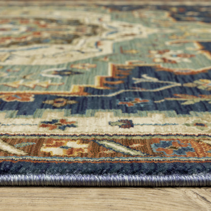 Francesca Medallion Blue/ Multi Oriental Cut Pile Rug