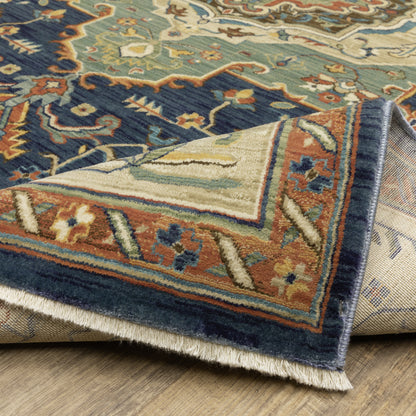 Francesca Medallion Blue/ Multi Oriental Cut Pile Rug