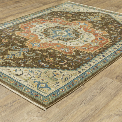 Francesca Medallion Brown/ Multi Oriental Cut Pile Rug