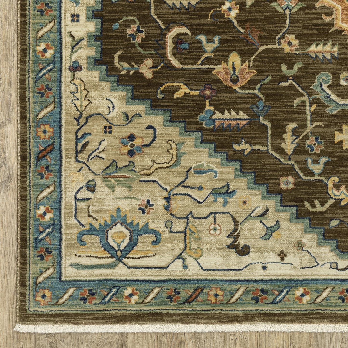 Francesca Medallion Brown/ Multi Oriental Cut Pile Rug