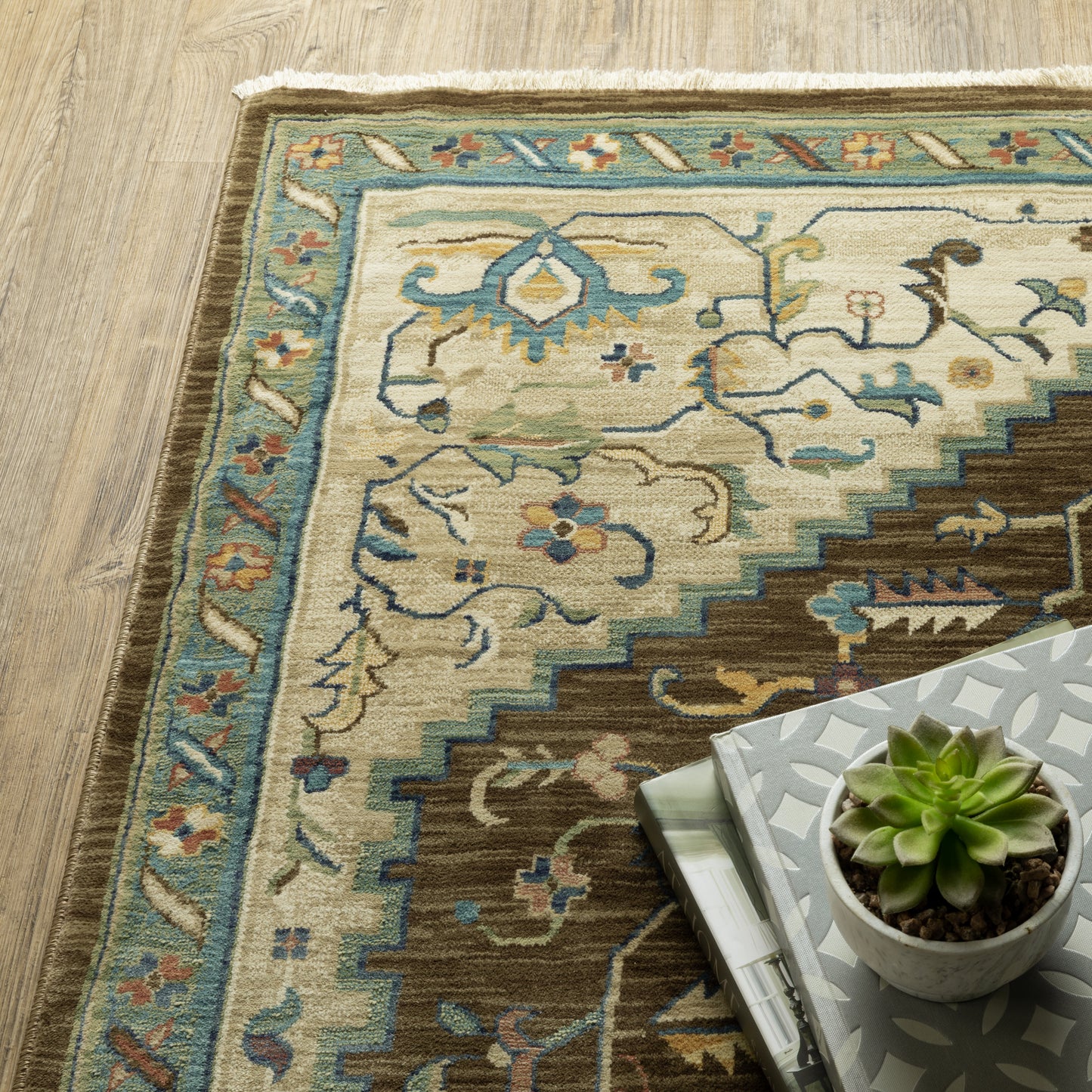 Francesca Medallion Brown/ Multi Oriental Cut Pile Rug