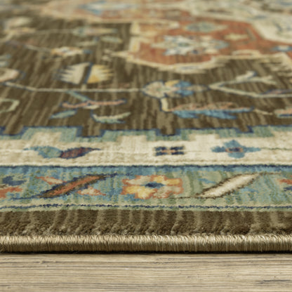 Francesca Medallion Brown/ Multi Oriental Cut Pile Rug