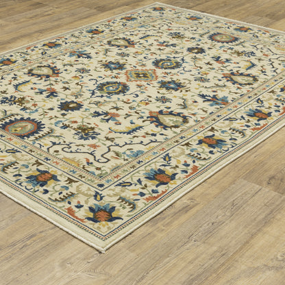 Francesca Floral Ivory/ Multi Oriental Cut Pile Rug