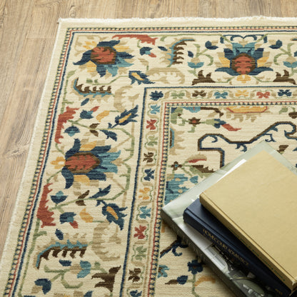 Francesca Floral Ivory/ Multi Oriental Cut Pile Rug