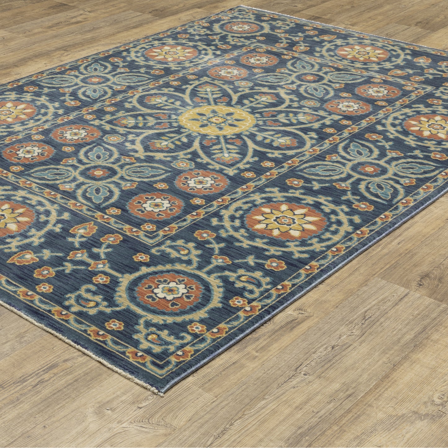 Francesca Medallion Blue/ Rust Oriental Cut Pile Rug