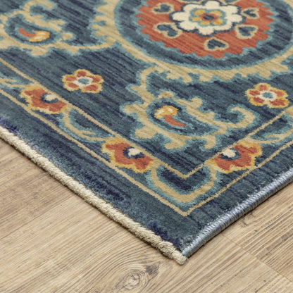 Francesca Medallion Blue/ Rust Oriental Cut Pile Rug