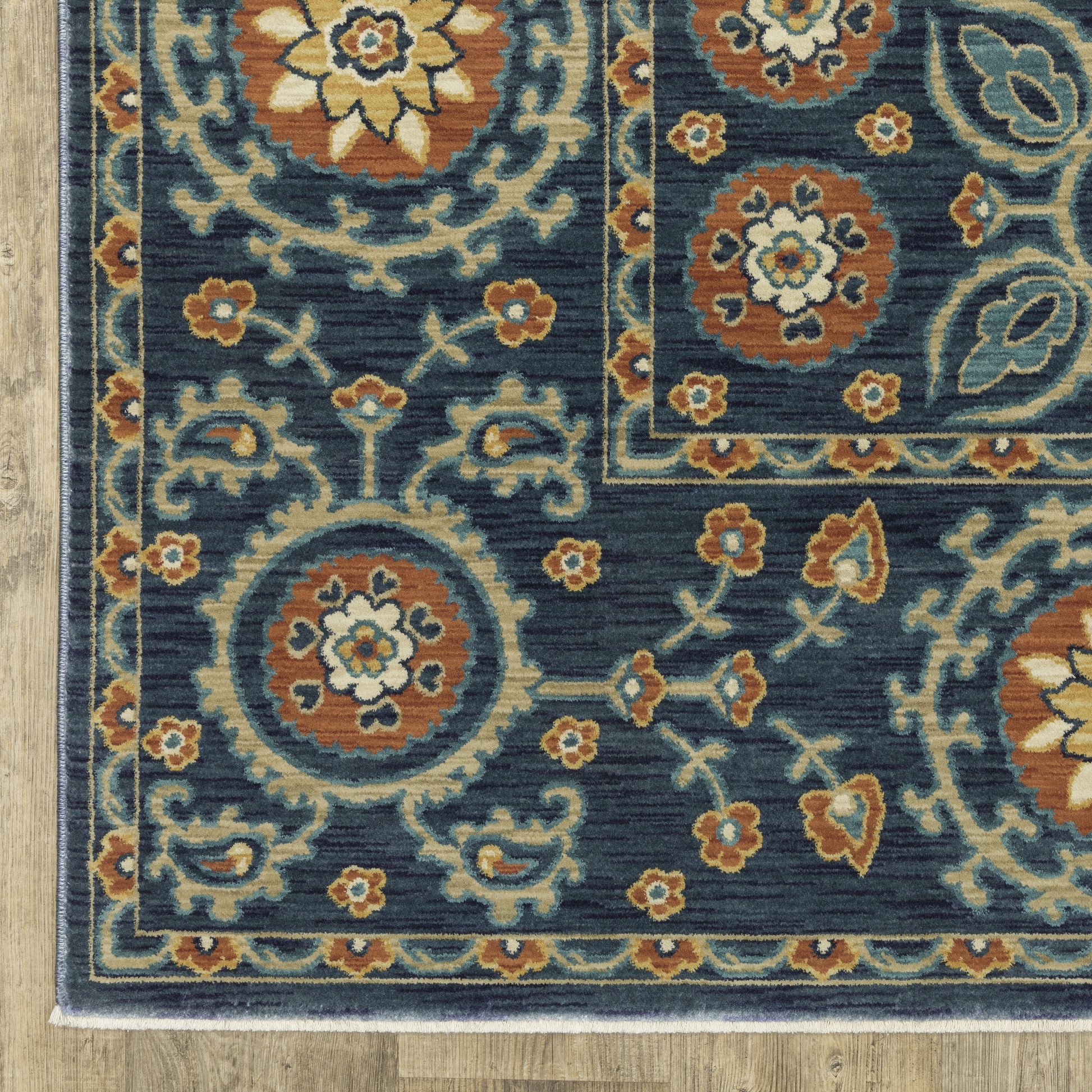 Francesca Medallion Blue/ Rust Oriental Cut Pile Rug