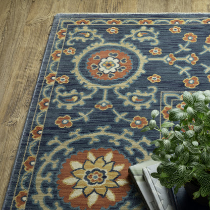 Francesca Medallion Blue/ Rust Oriental Cut Pile Rug