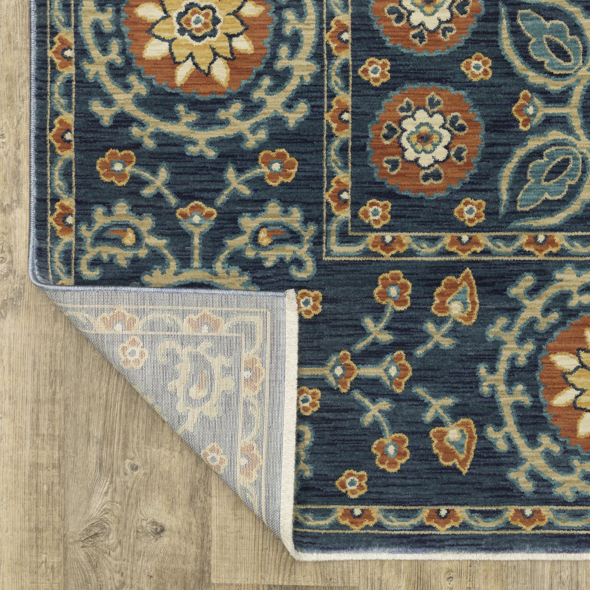 Francesca Medallion Blue/ Rust Oriental Cut Pile Rug