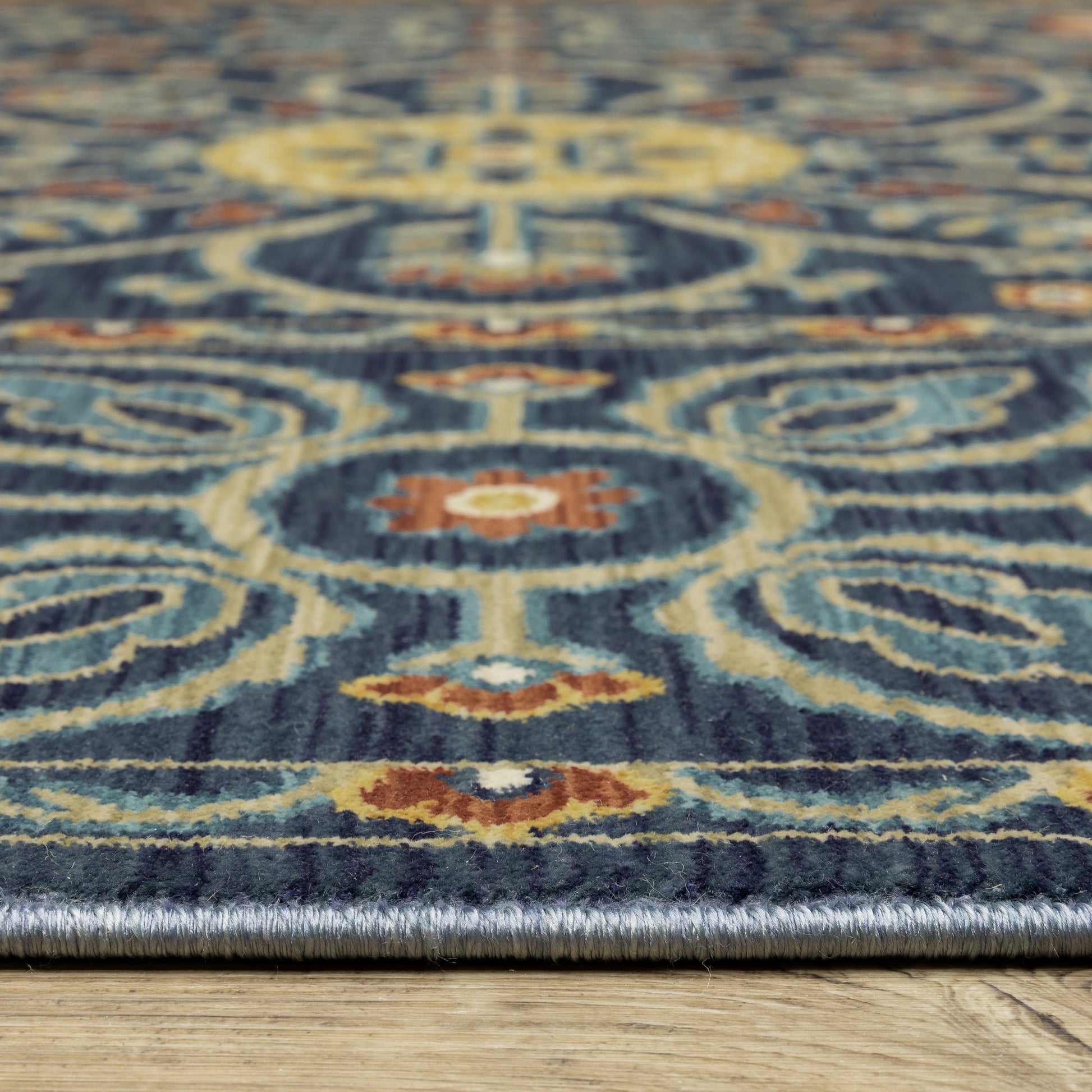 Francesca Medallion Blue/ Rust Oriental Cut Pile Rug