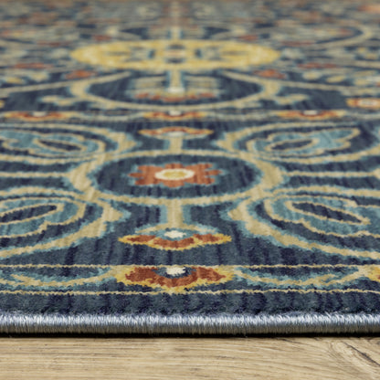 Francesca Medallion Blue/ Rust Oriental Cut Pile Rug