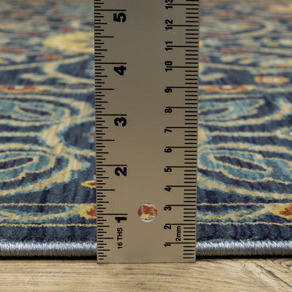 Francesca Medallion Blue/ Rust Oriental Cut Pile Rug