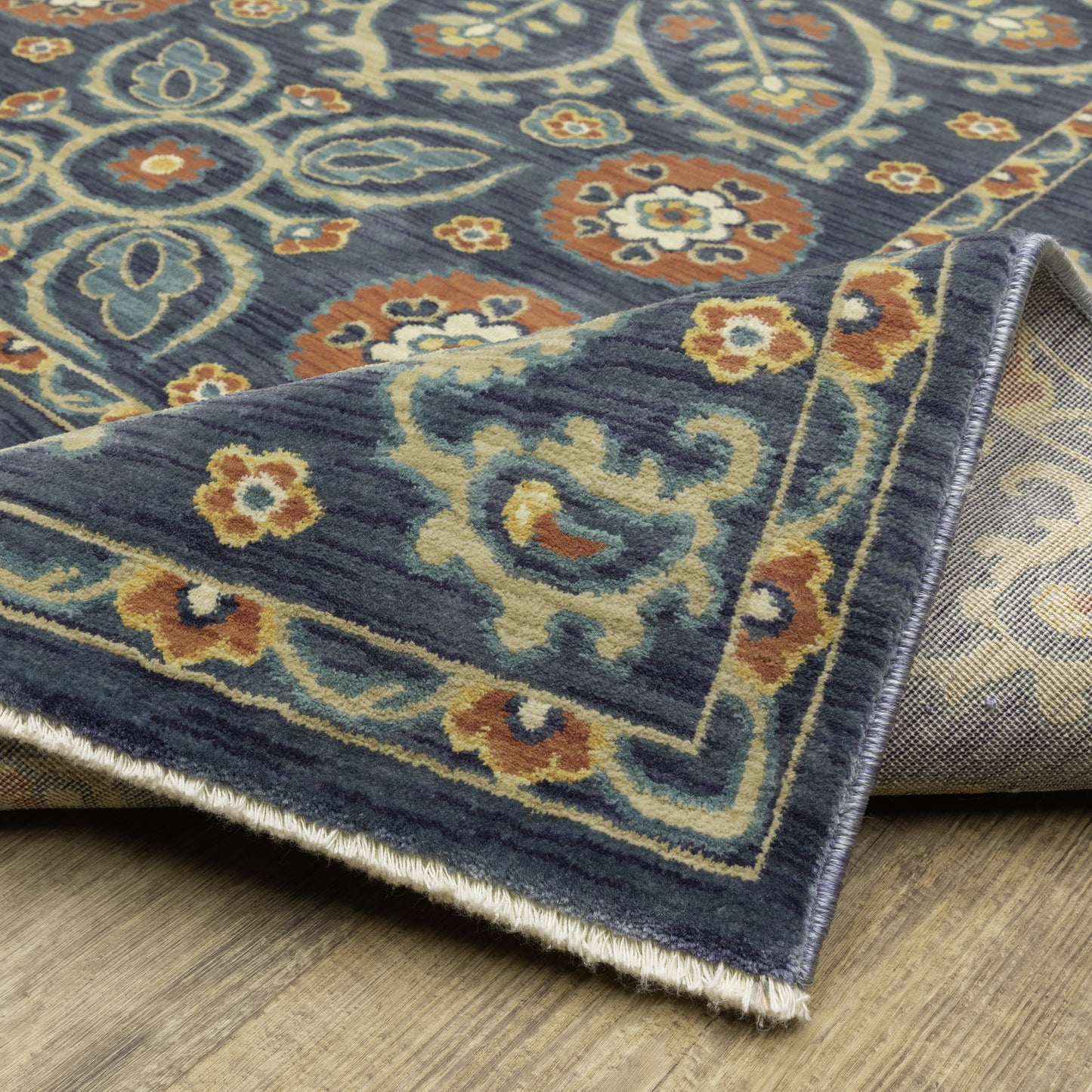 Francesca Medallion Blue/ Rust Oriental Cut Pile Rug