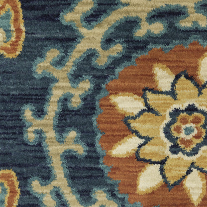 Francesca Medallion Blue/ Rust Oriental Cut Pile Rug