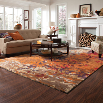Galaxy Abstract Multi/ Orange Cut Pile Rug