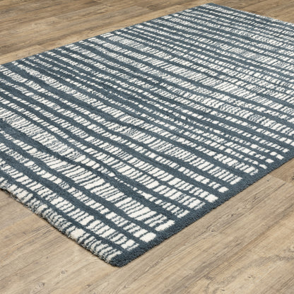 Galileo Stripe Blue/ Ivory Geometric Cut Pile Rug