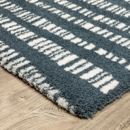 Galileo Stripe Blue/ Ivory Geometric Cut Pile Rug