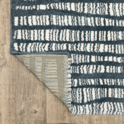 Galileo Stripe Blue/ Ivory Geometric Cut Pile Rug