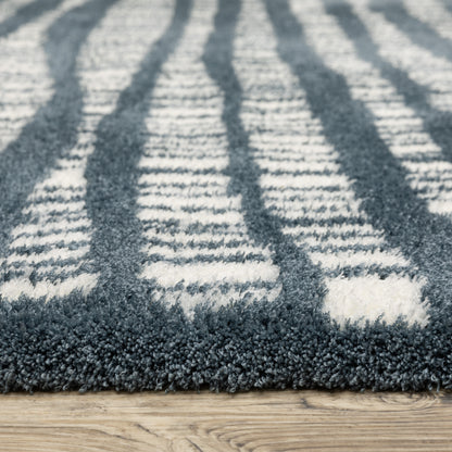 Galileo Stripe Blue/ Ivory Geometric Cut Pile Rug