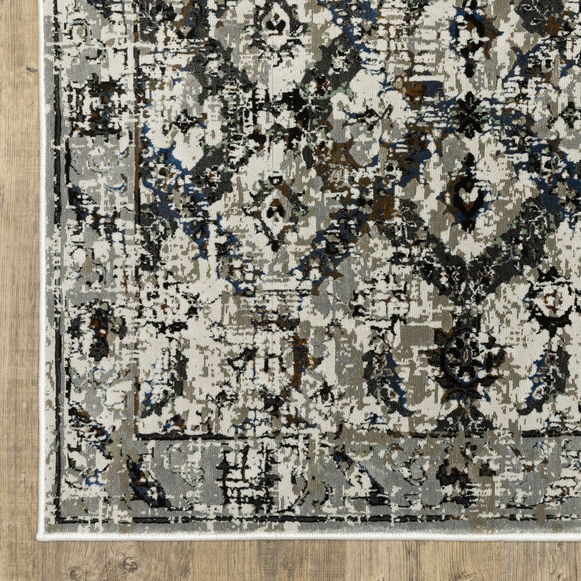 Gemini Distressed Charcoal/ Grey Medallion Cut Pile Rug