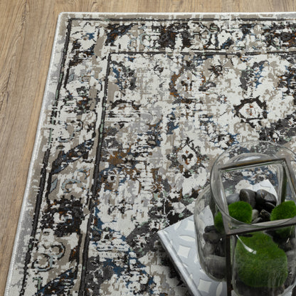 Gemini Distressed Charcoal/ Grey Medallion Cut Pile Rug
