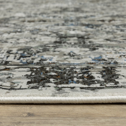 Gemini Distressed Charcoal/ Grey Medallion Cut Pile Rug