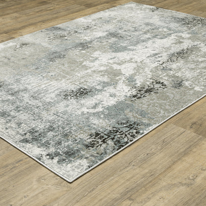 Gemini Distressed Beige/ Blue Floral Cut Pile Rug