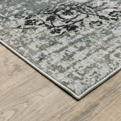 Gemini Distressed Beige/ Blue Floral Cut Pile Rug