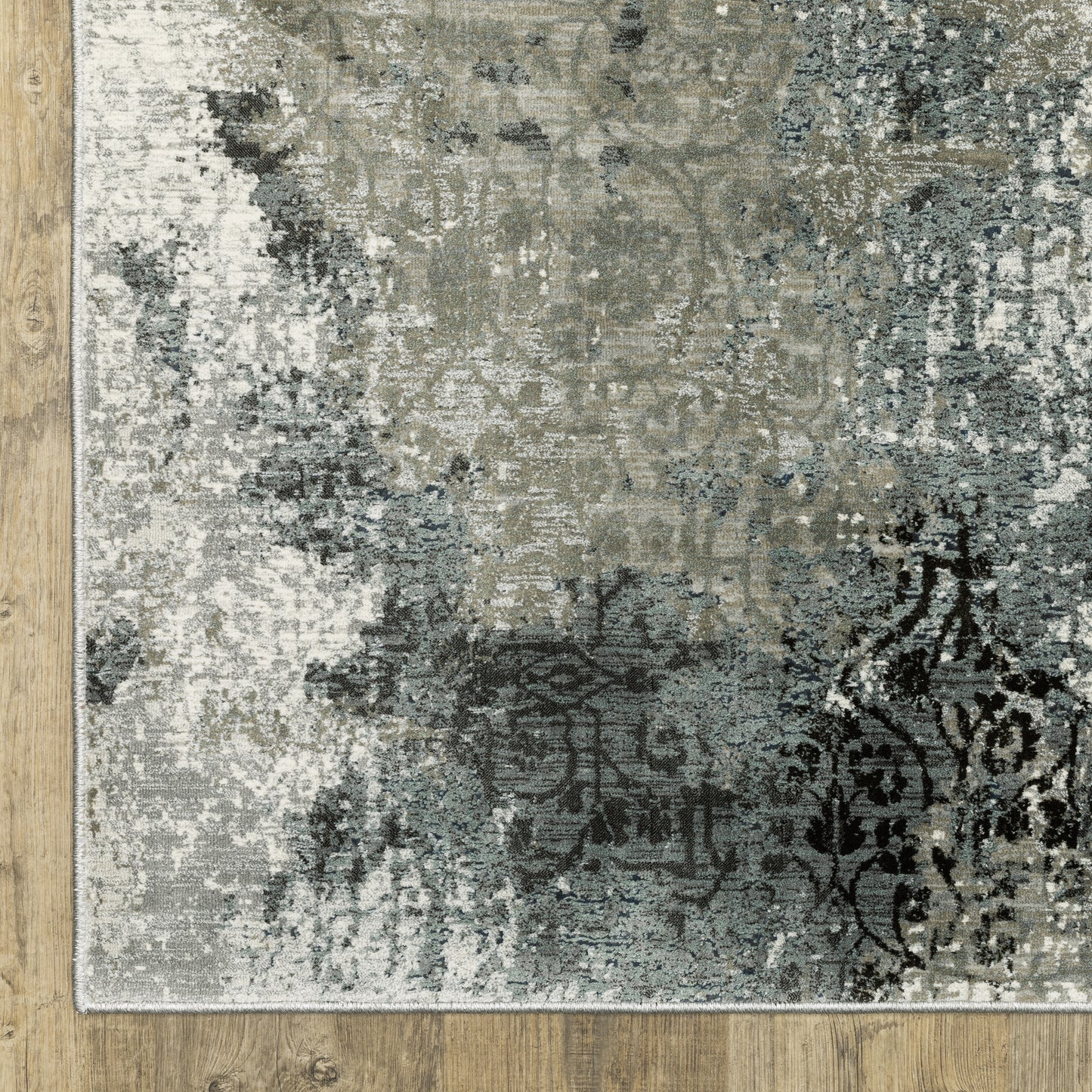 Gemini Distressed Beige/ Blue Floral Cut Pile Rug