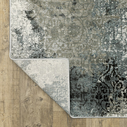Gemini Distressed Beige/ Blue Floral Cut Pile Rug