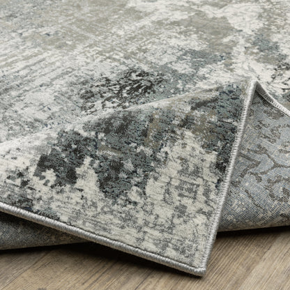 Gemini Distressed Beige/ Blue Floral Cut Pile Rug