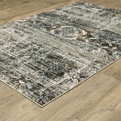 Gemini Distressed Charcoal/ Multi Medallion Cut Pile Rug