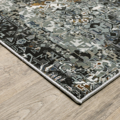 Gemini Distressed Charcoal/ Multi Medallion Cut Pile Rug