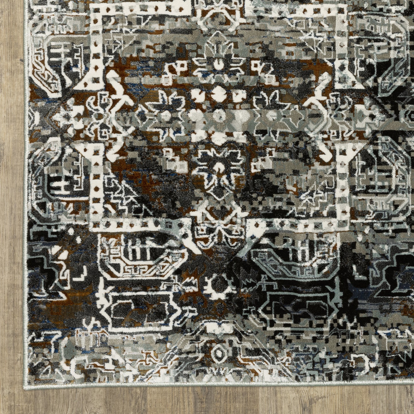 Gemini Distressed Charcoal/ Multi Medallion Cut Pile Rug